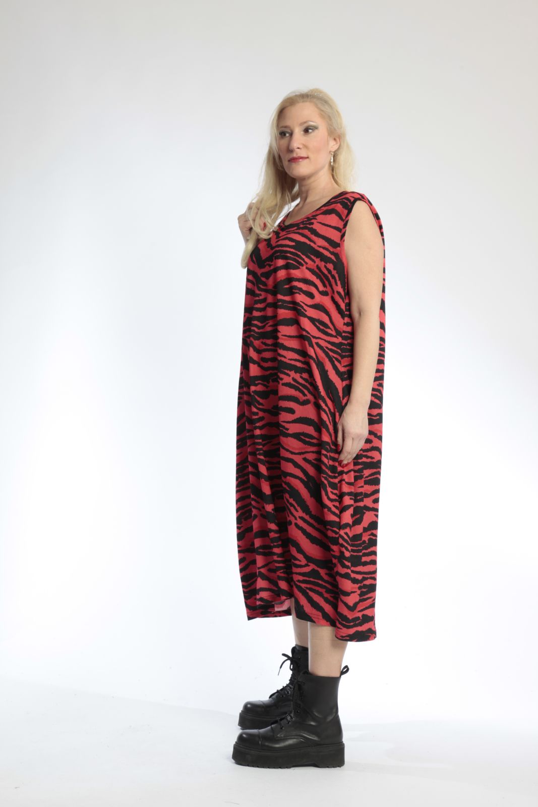  Ballonkleid von AKH Fashion aus Materialmix, 0801.00789, Rot-Schwarz, Zebra, Ausgefallen