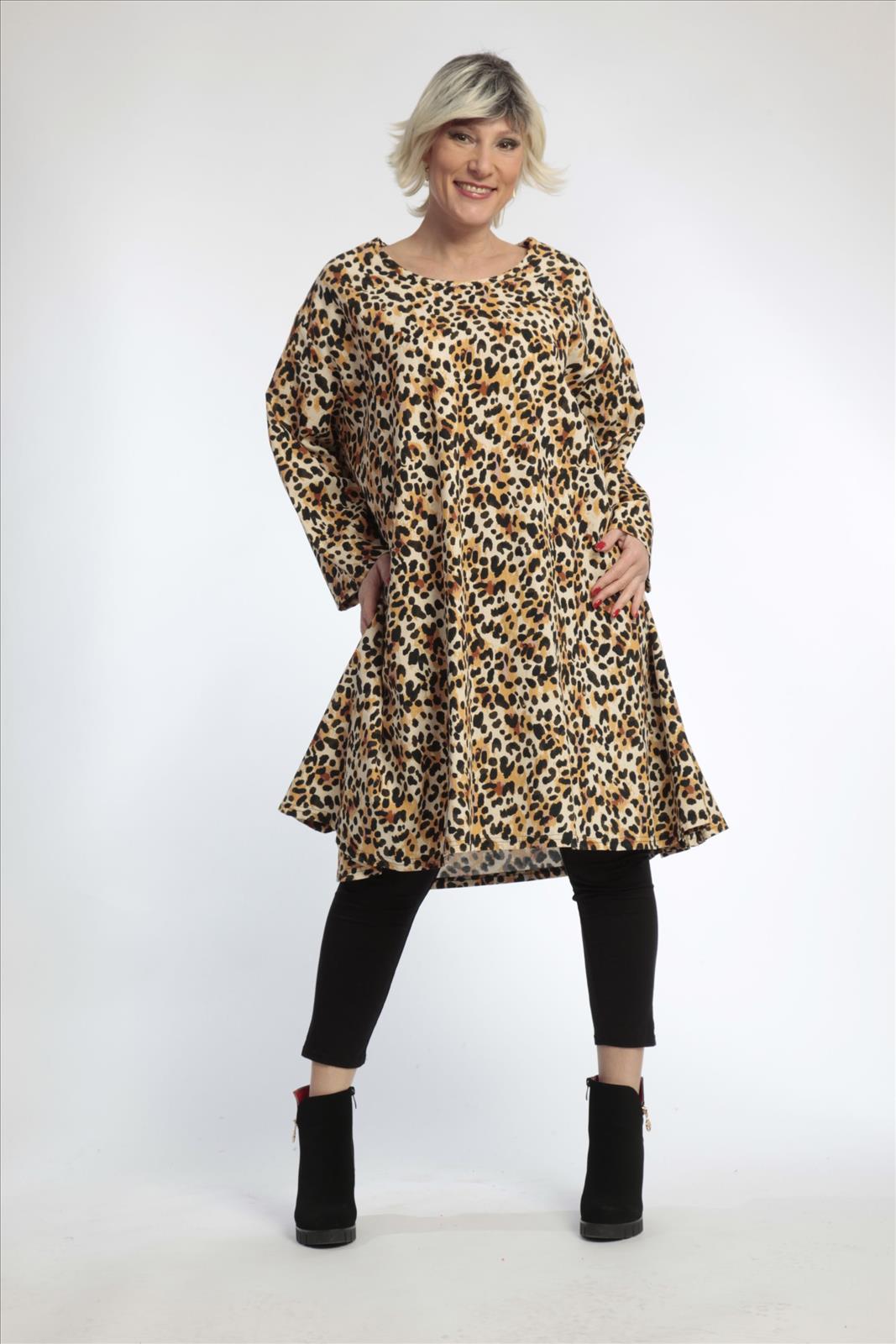  A-Form Bigshirt von AKH Fashion aus Viskose, 0829.02666, Natur-Schwarz, Leopard, Schick