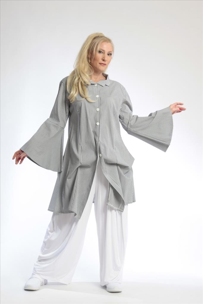  Bluse von AKH Fashion aus Baumwolle in gerader Form, 0688.01865, Anthra-Weiß, Ausgefallen