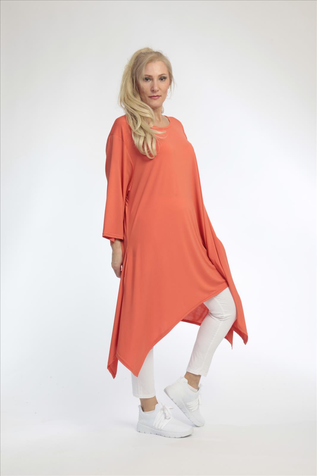  A-Form Shirt in stylischem Orange mit 3/4-Ärmeln für einen bequemen Lagenlook im Sommer