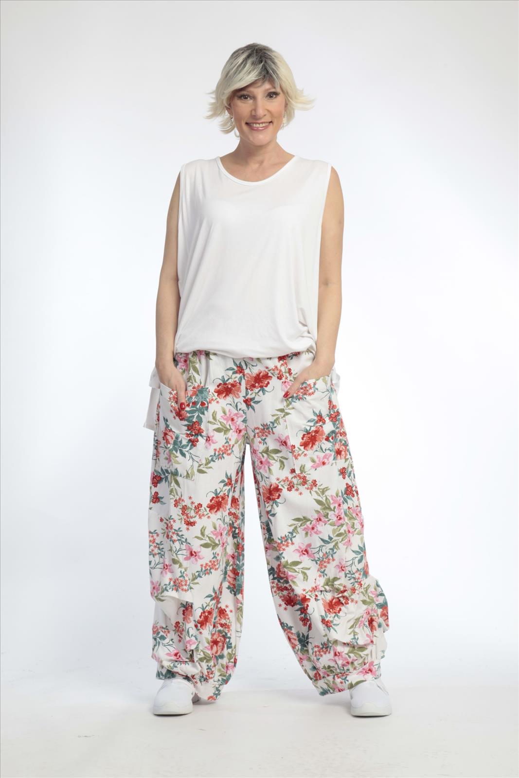  Ballonhose von AKH Fashion aus Materialmix, 0830.06770, Weiß, Blumen, Schick, Modern