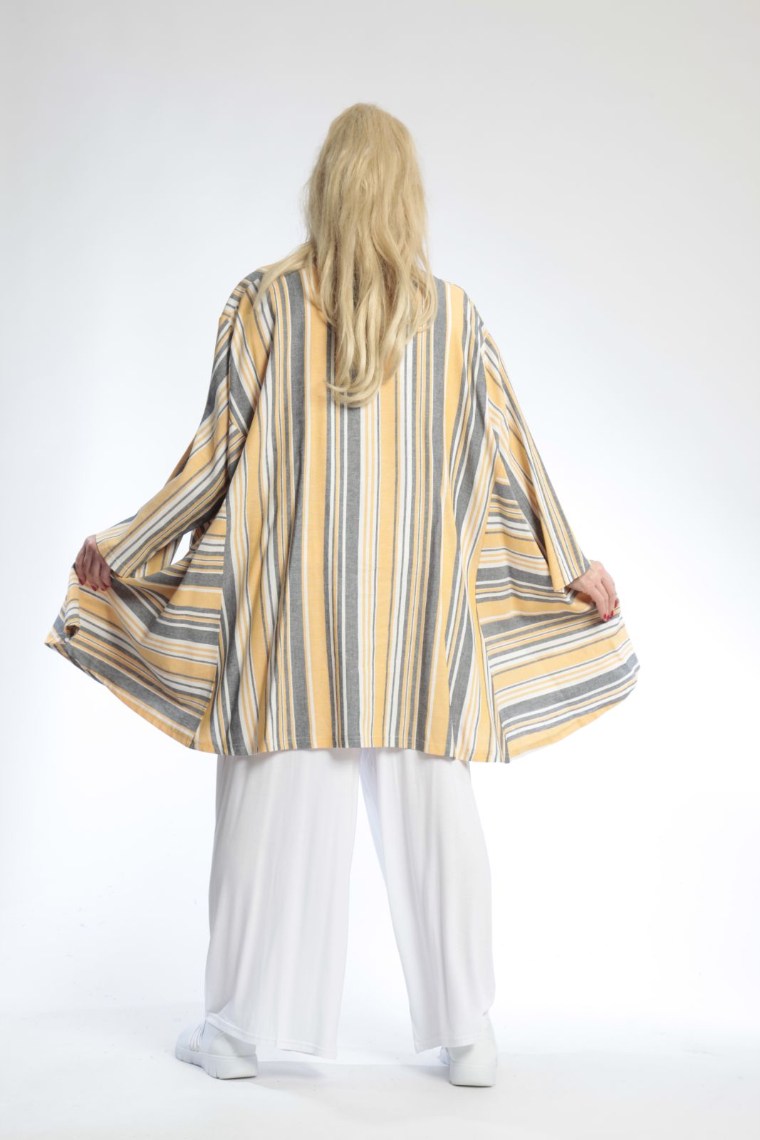  A-Form Bigshirt von AKH Fashion aus Viskose, 0805.00593, Gelb, Streifen, Schick, Modern