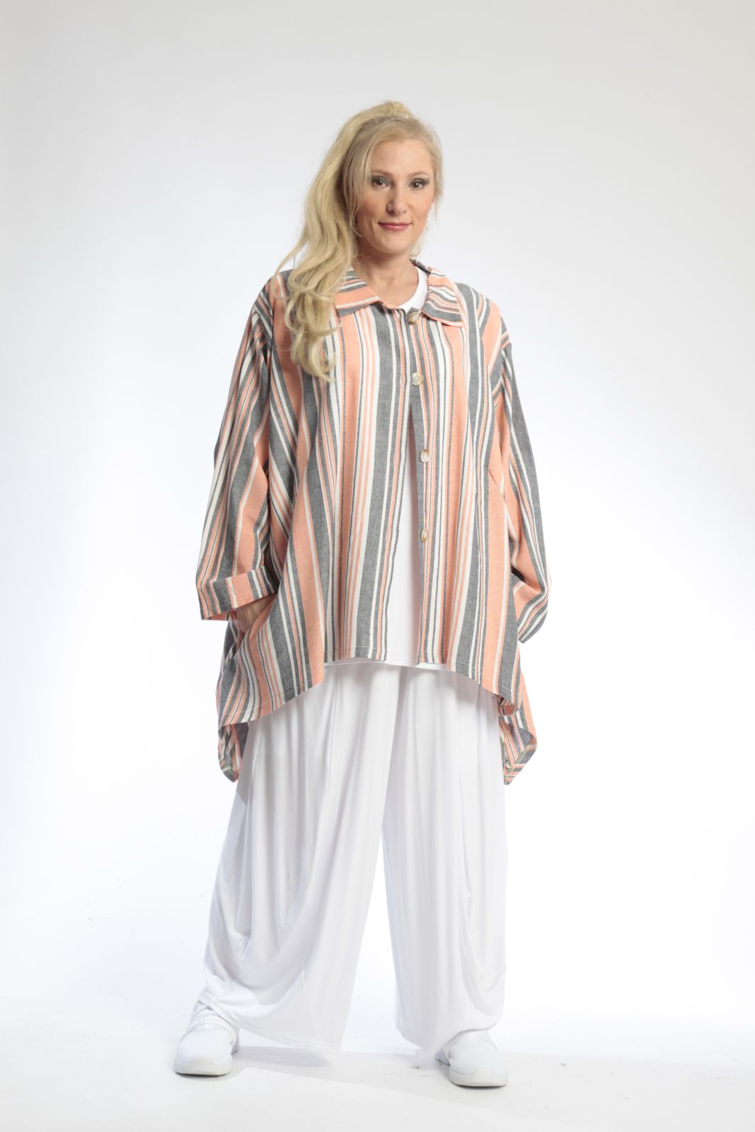  AKH Fashion Jacke in Vokuhila-Form, aus Viskose, 0805.06317, Orange, Streifen, Schick
