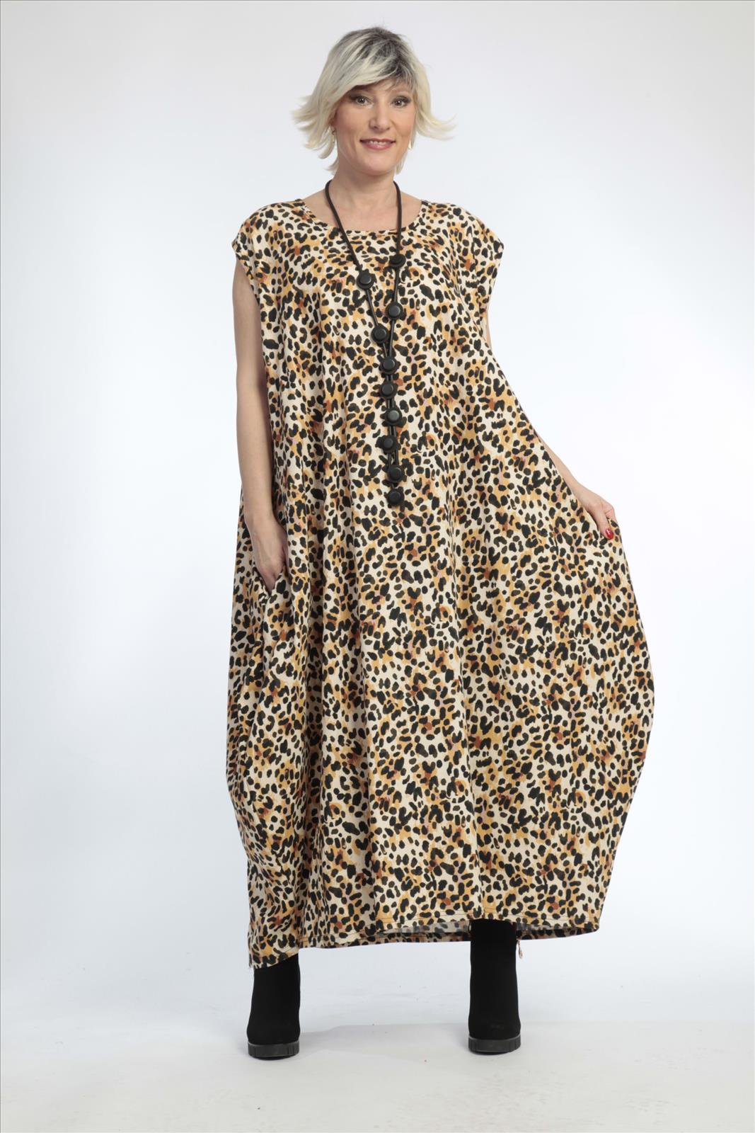  Ballonkleid von AKH Fashion aus Viskose, 0829.01925, Natur-Schwarz, Leopard, Schick