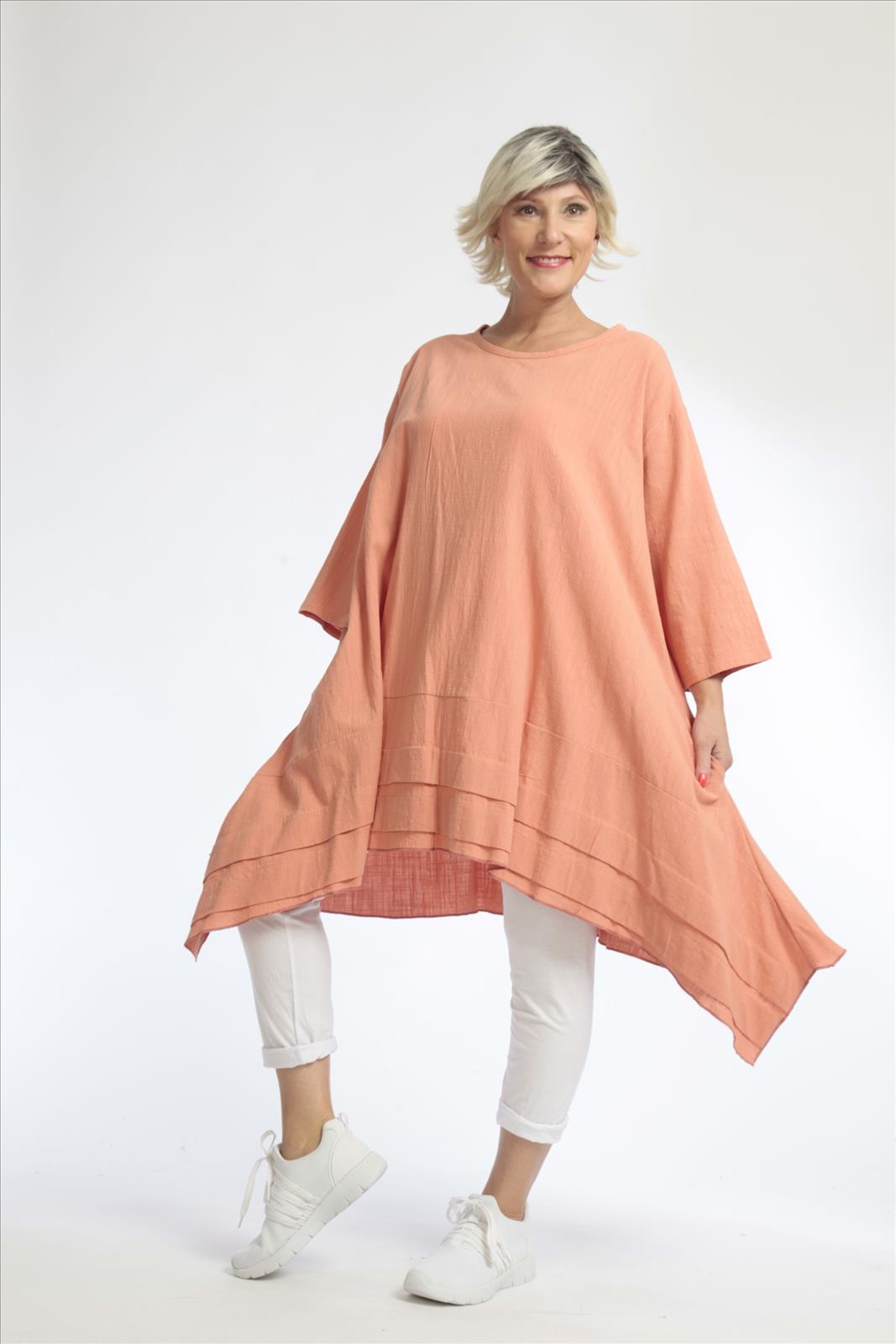  A-Form Shirt in frischem Apricot mit luftiger Leinenoptik und lässigem Oversize-Schnitt