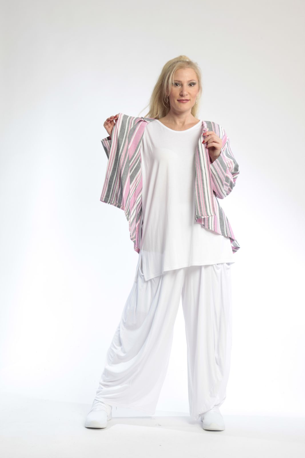  AKH Fashion Jacke in gerundeter Form, aus Viskose, 0805.00130, Pink, Streifen, Schick