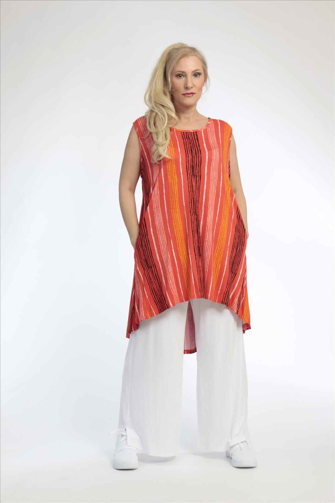  A-Form Tunika von AKH Fashion aus Viskose, 0793.02777, Orange-Multi, Streifen, Ausgefallen