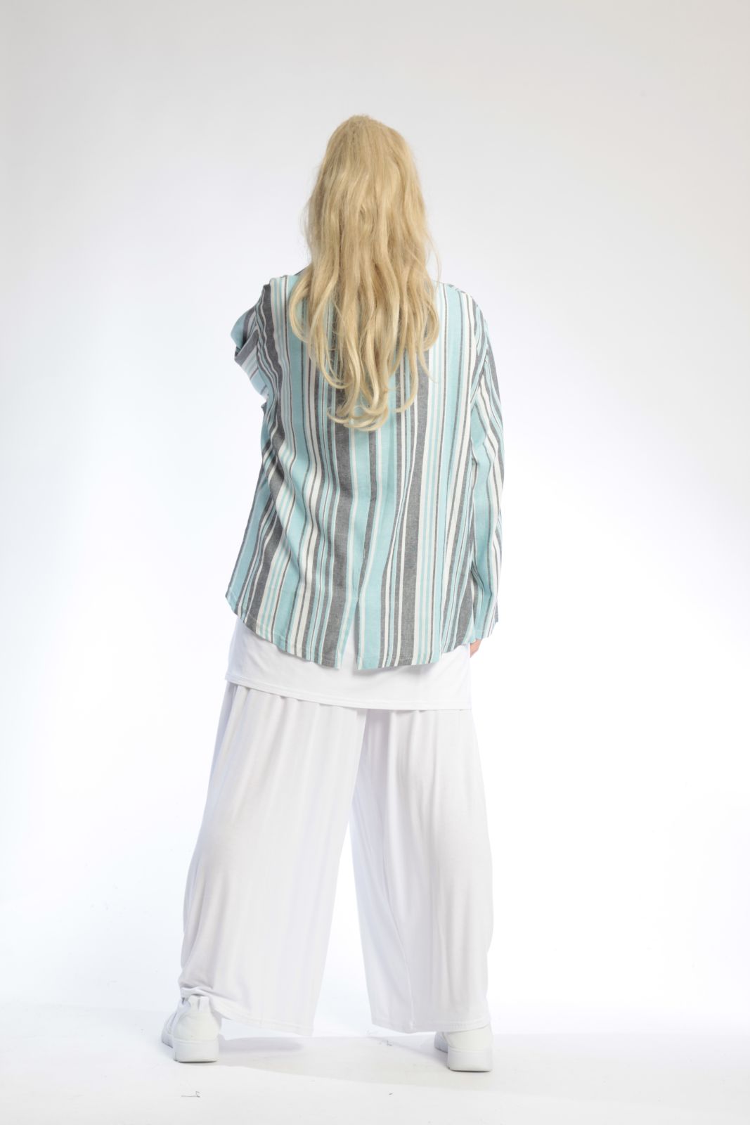  AKH Fashion Jacke in gerundeter Form, aus Viskose, 0805.00130, Türkis, Streifen, Schick