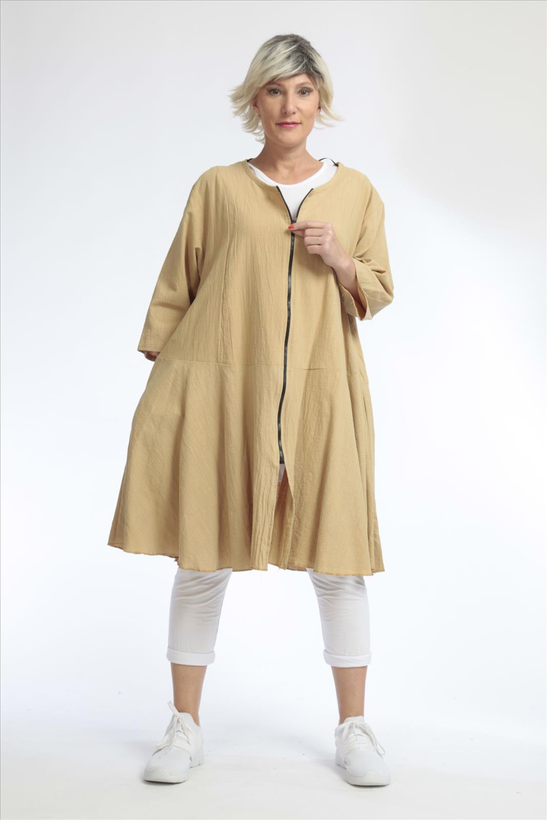  AKH Fashion Jacke in Glocken-Form, aus Baumwolle, 1033.06563, Beige, Schick, Modern