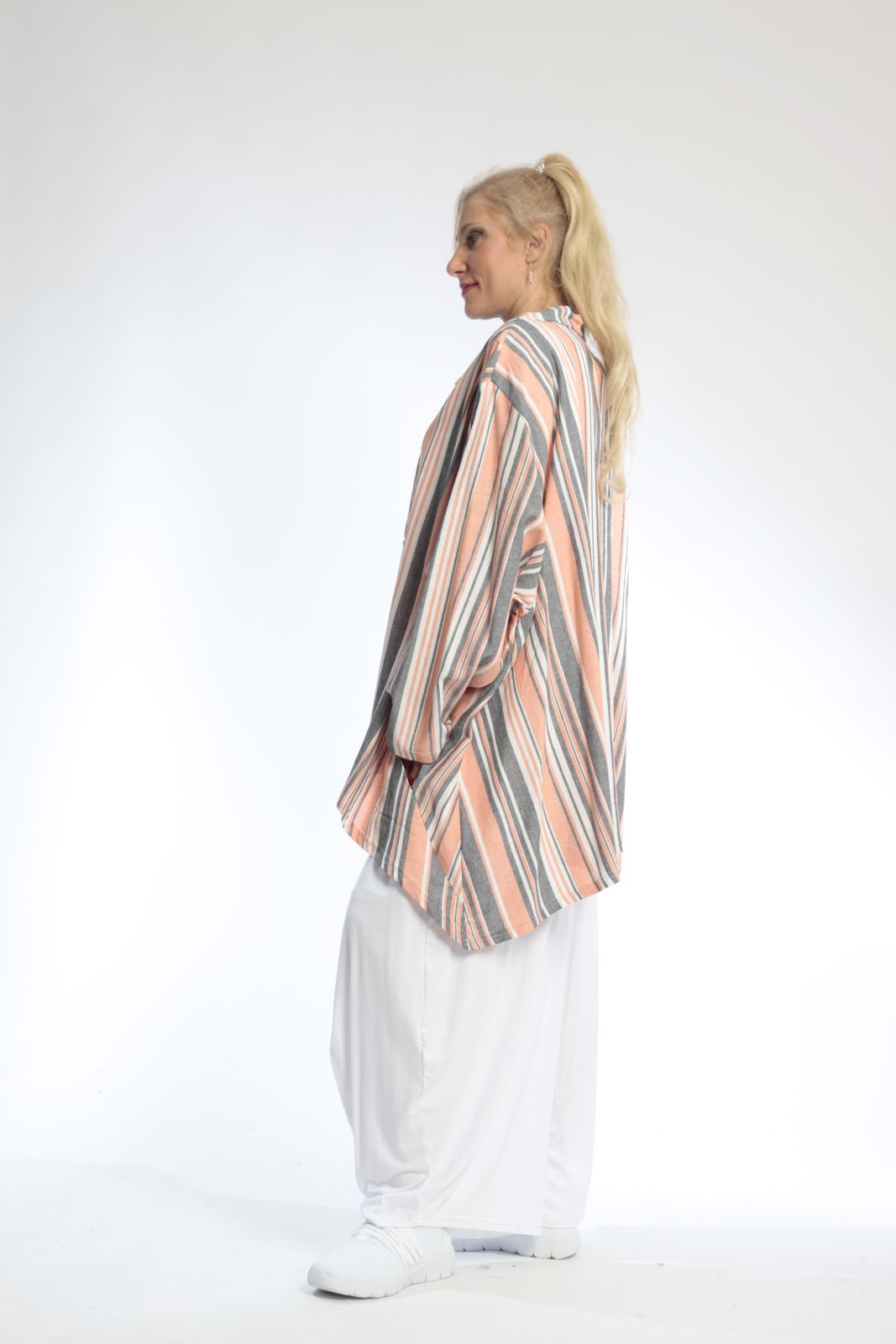  AKH Fashion Jacke in Vokuhila-Form, aus Viskose, 0805.06317, Orange, Streifen, Schick