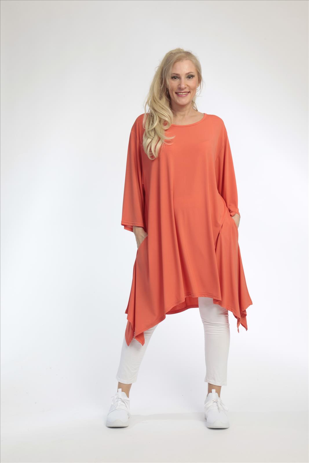  A-Form Shirt in stylischem Orange mit 3/4-Ärmeln für einen bequemen Lagenlook im Sommer