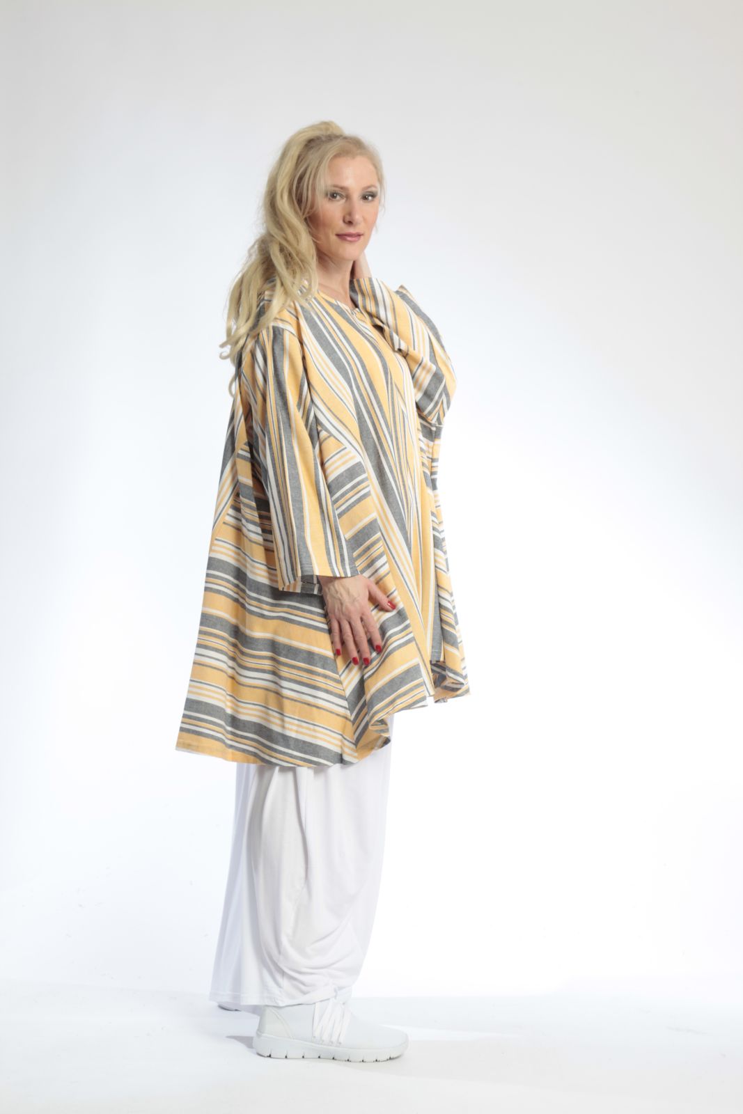  A-Form Bigshirt von AKH Fashion aus Viskose, 0805.00593, Gelb, Streifen, Schick, Modern