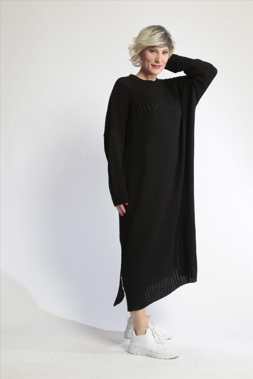  Kleid von AKH Fashion aus Materialmix in gerader Form, 1012.02219, Schwarz, Ausgefallen