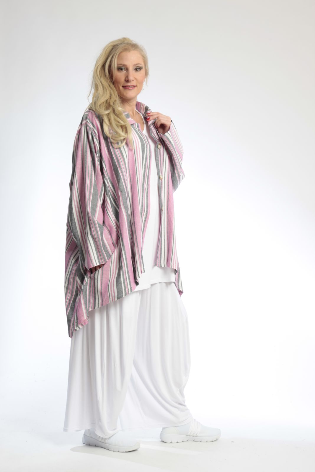  AKH Fashion Jacke in Vokuhila-Form, aus Viskose, 0805.06317, Pink, Streifen, Schick
