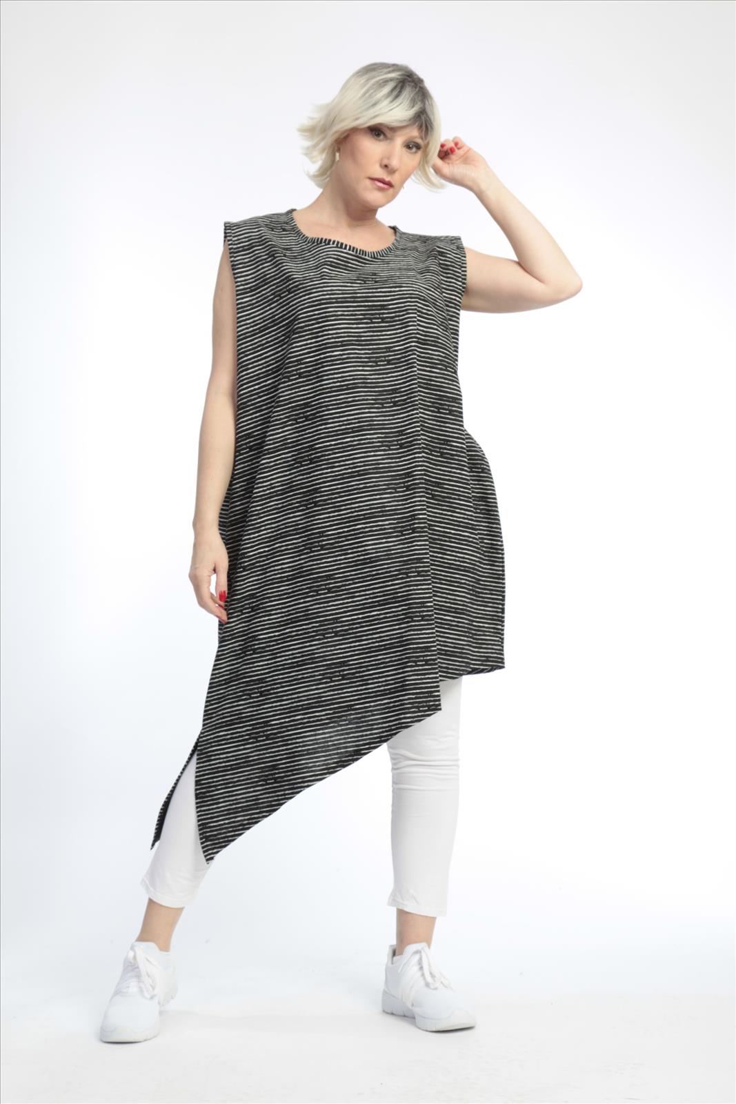  AKH Fashion Tunika in asymmetrischer Form, aus Baumwolle, 0832.06776, Schwarz-Weiß