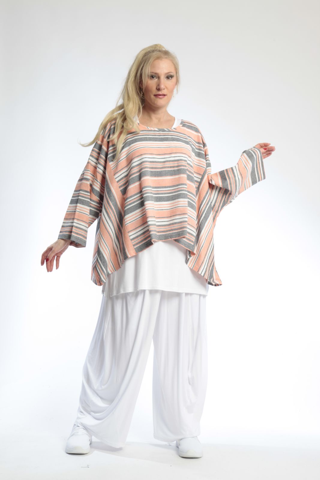  Bigshirt von AKH Fashion aus Viskose in kastiger Form, 0805.03018, Orange, Streifen, Schick