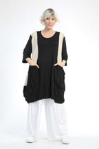  Ballonshirt von AKH Fashion aus Baumwolle, 0848.06767, Schwarz-Beige, Punkte, Schick