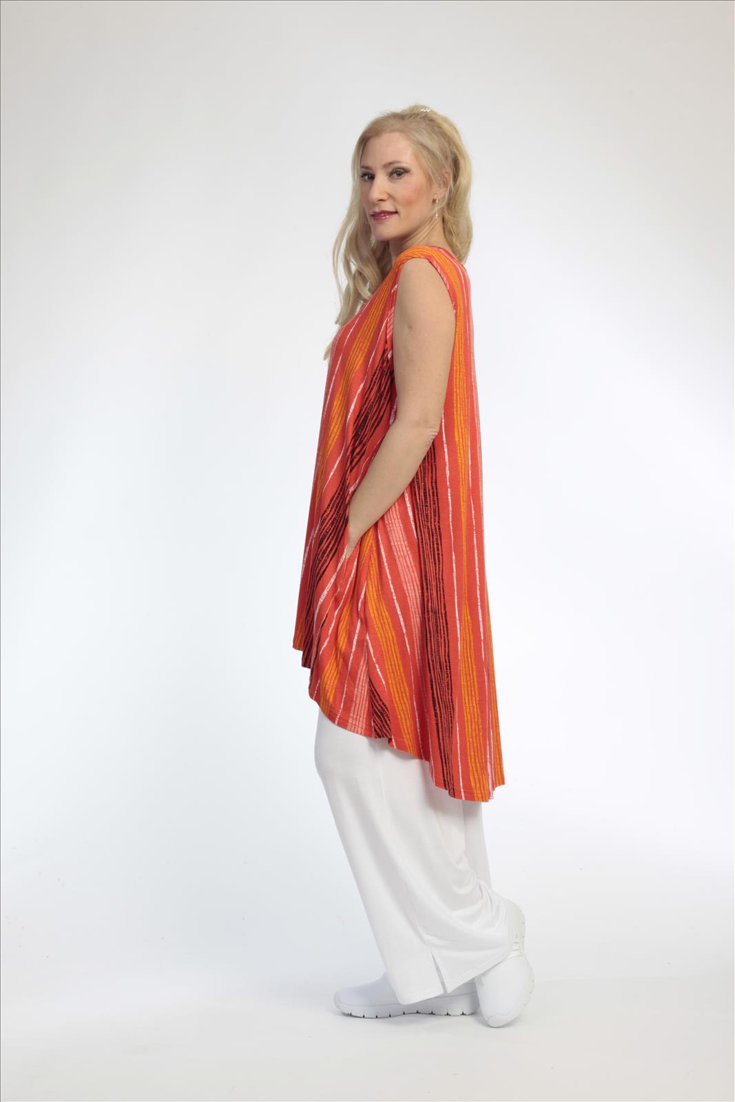  A-Form Tunika von AKH Fashion aus Viskose, 0793.02777, Orange-Multi, Streifen, Ausgefallen