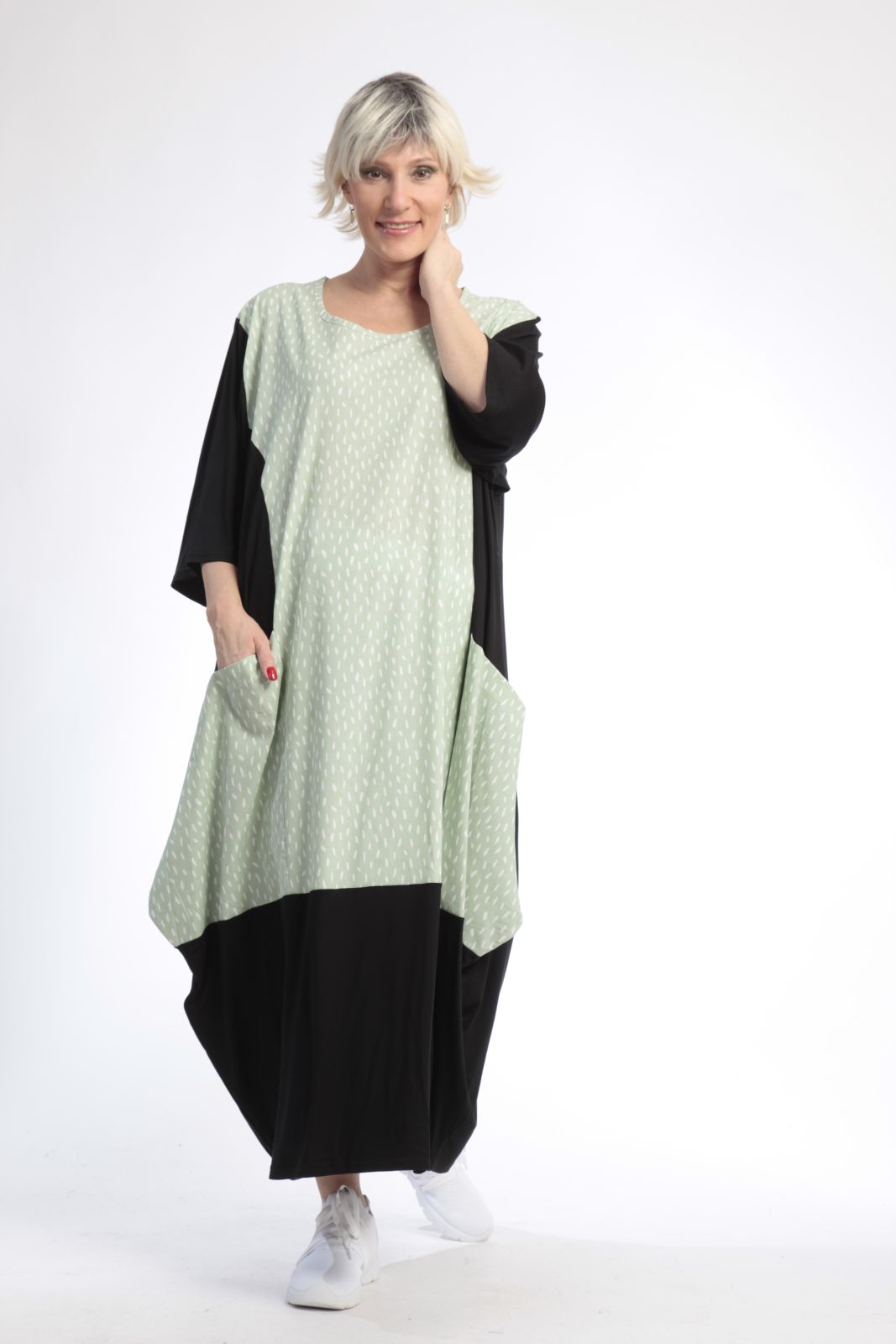  Ballonkleid von AKH Fashion aus Baumwolle, 0848.01923, Schwarz-Hellgrün, Punkte, Schick