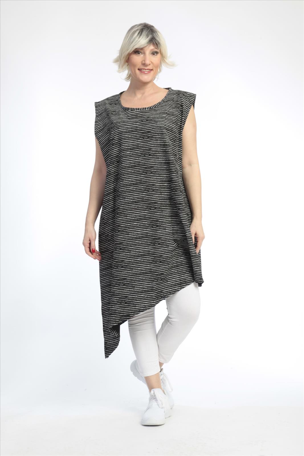  AKH Fashion Tunika in asymmetrischer Form, aus Baumwolle, 0832.06776, Schwarz-Weiß