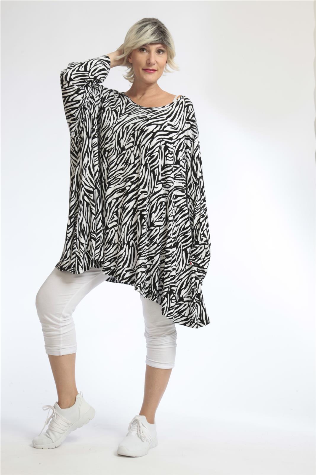  A-Form Bigshirt von AKH Fashion aus Viskose, 1021.00593, Schwarz-Weiß, Zebra, Schick, Modern