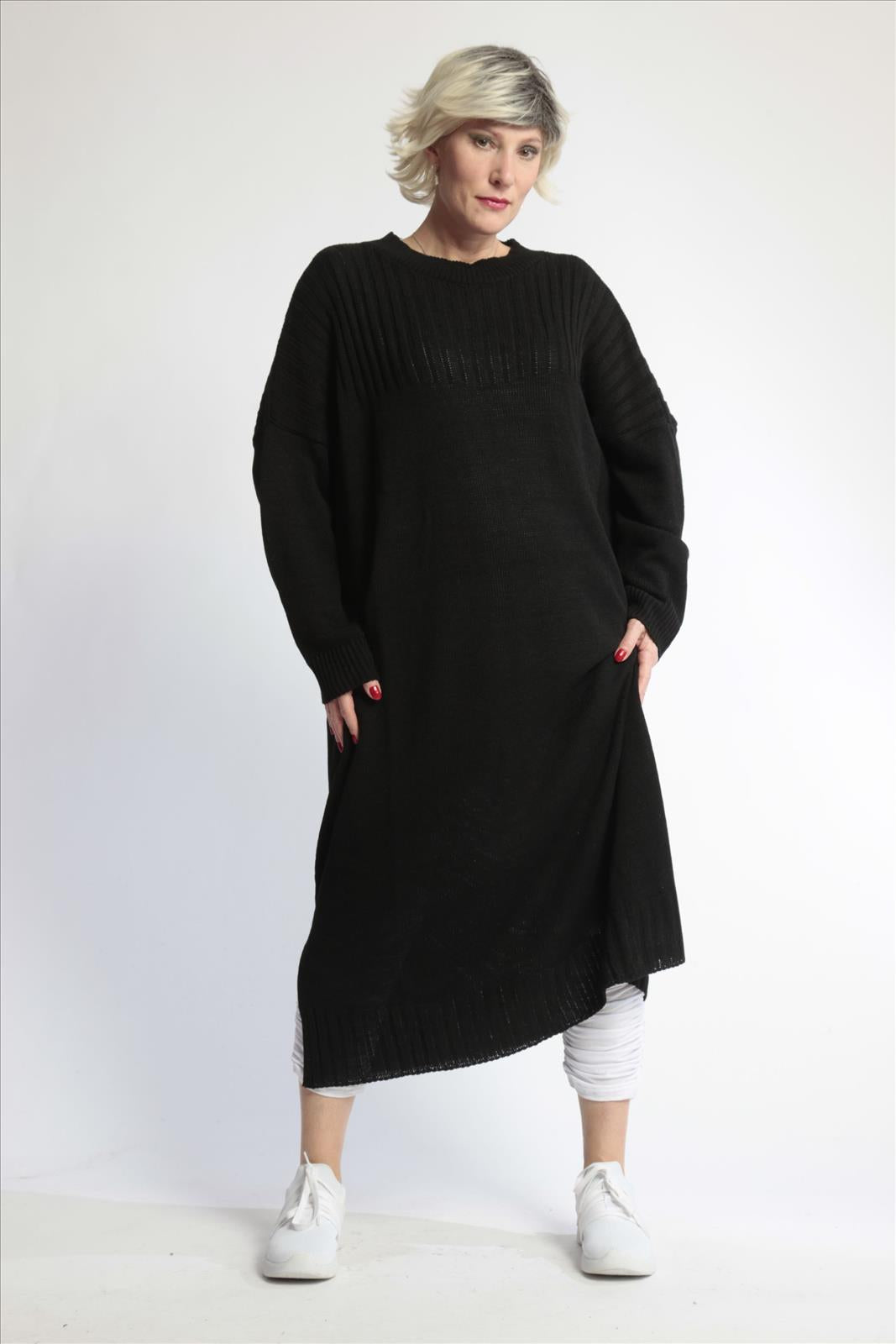  Kleid von AKH Fashion aus Materialmix in gerader Form, 1012.02219, Schwarz, Ausgefallen