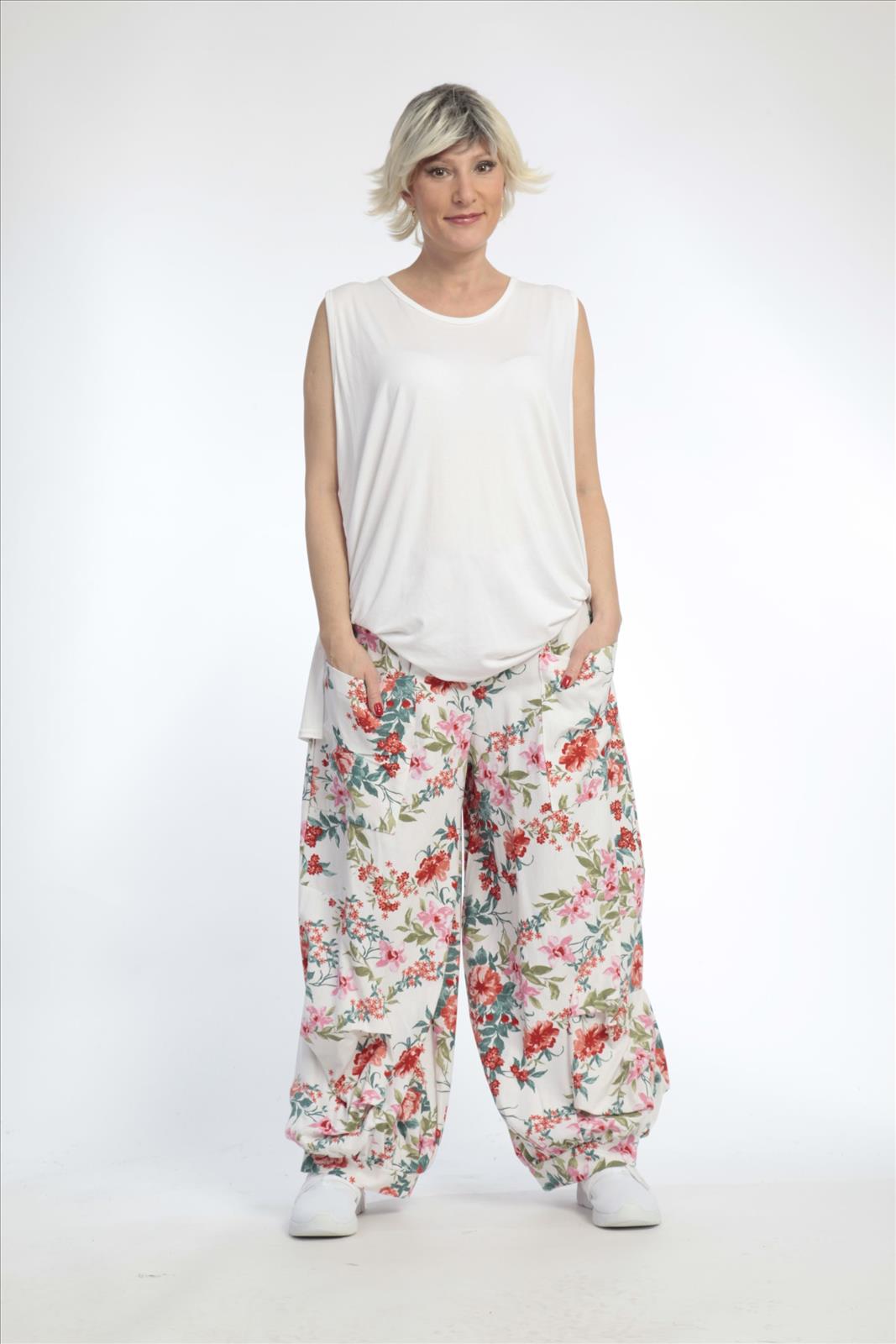  Ballonhose von AKH Fashion aus Materialmix, 0830.06770, Weiß, Blumen, Schick, Modern