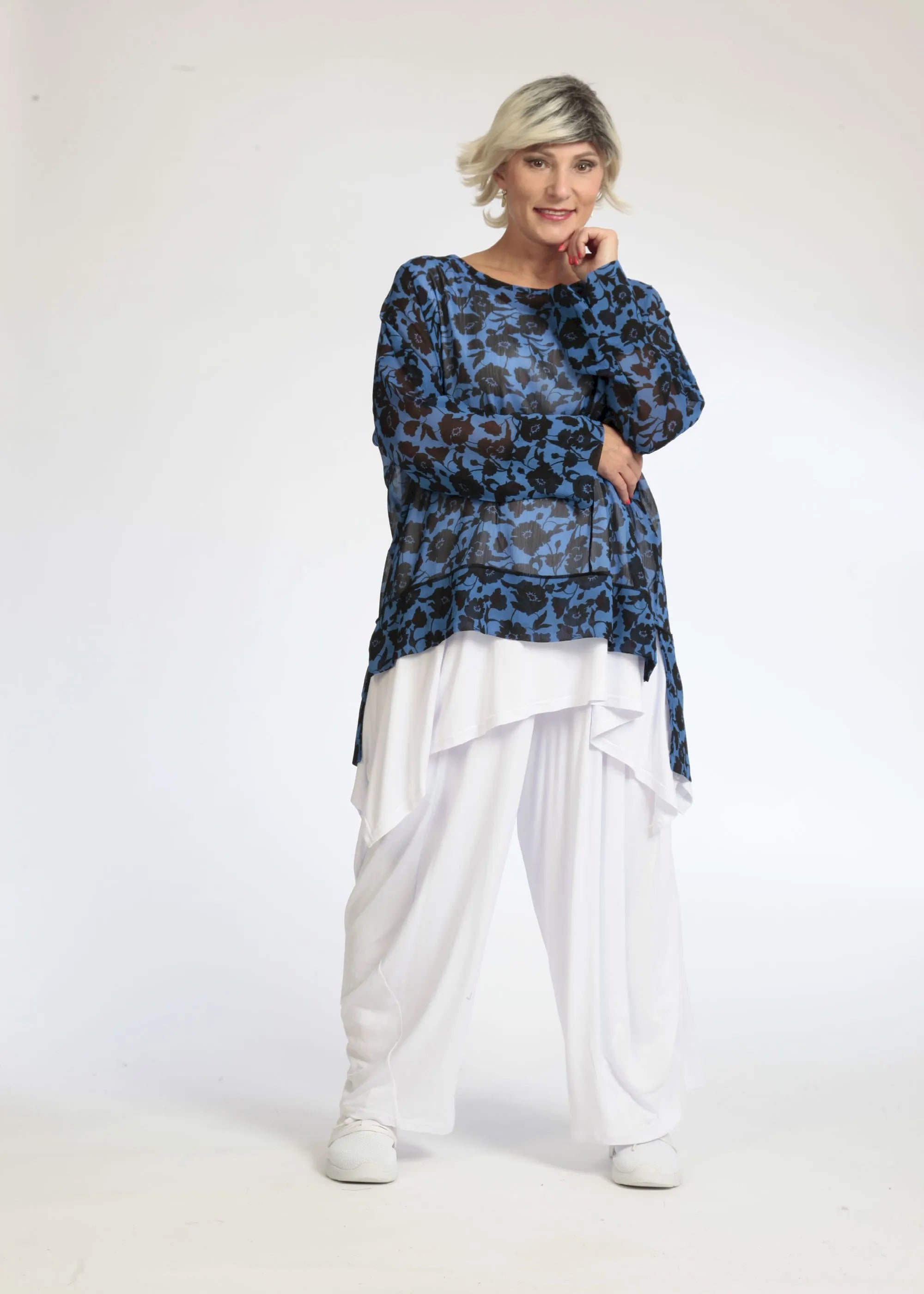  AKH Fashion Shirt in gerader Form, aus Polyester, 1074.06839, Blau-Schwarz, Blumen