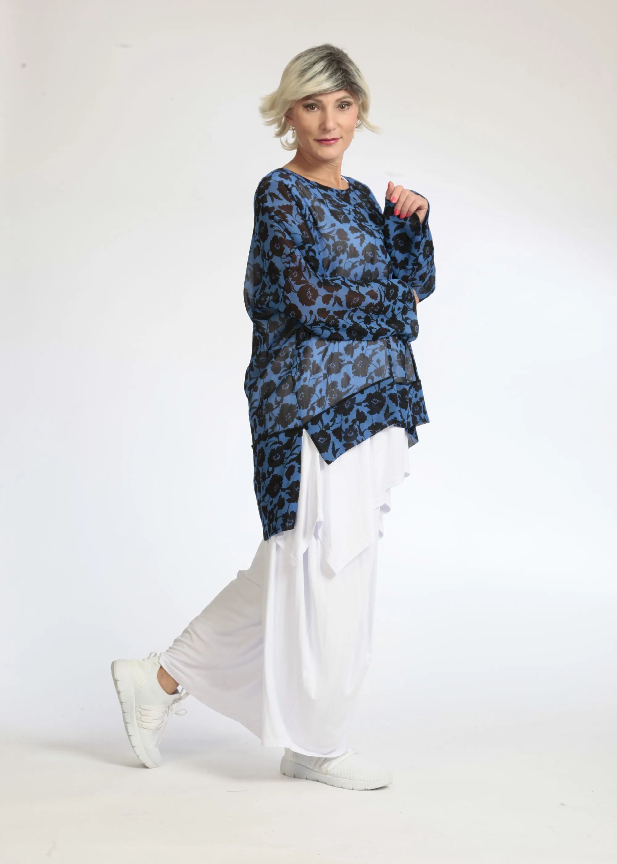  AKH Fashion Shirt in gerader Form, aus Polyester, 1074.06839, Blau-Schwarz, Blumen