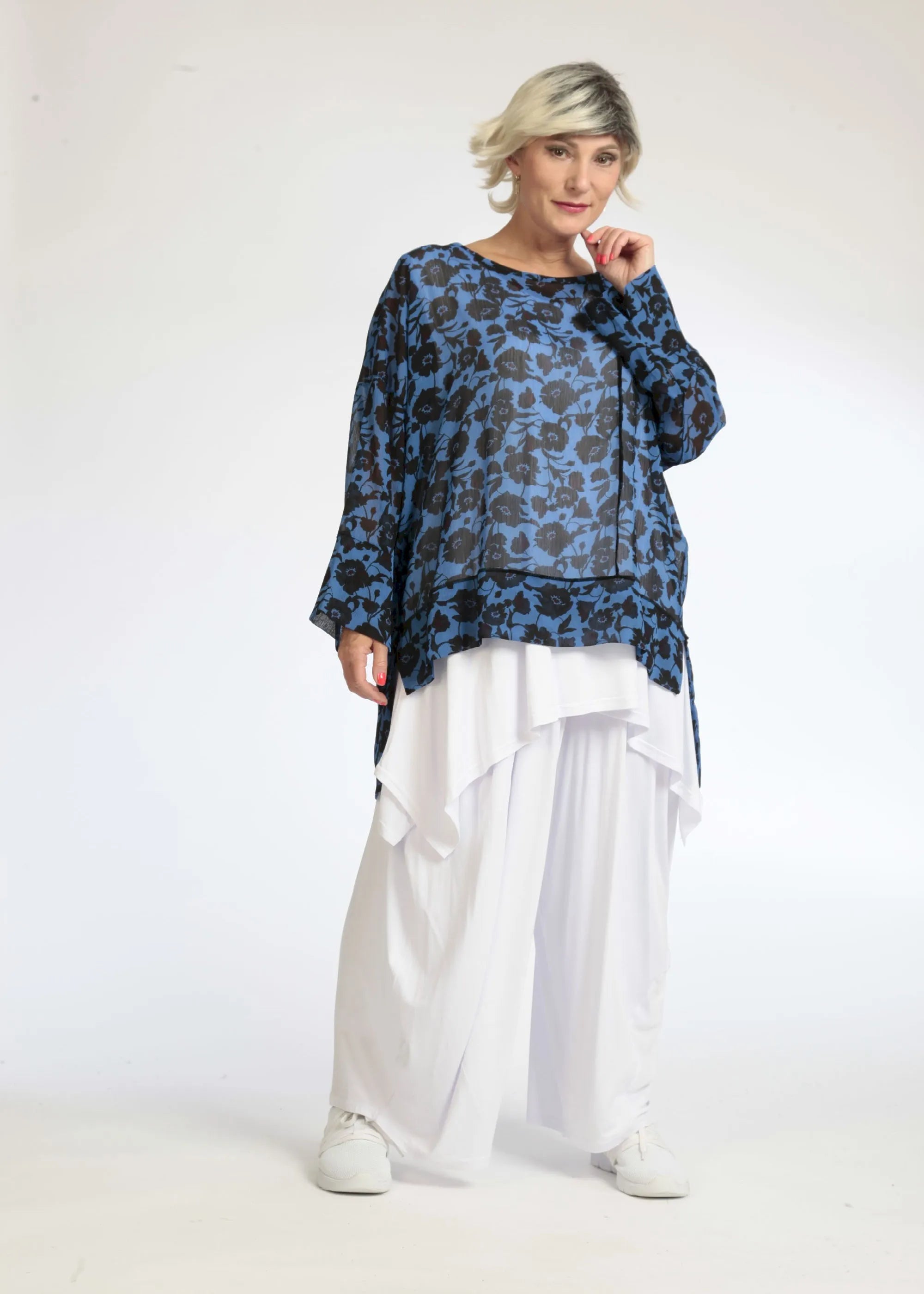  AKH Fashion Shirt in gerader Form, aus Polyester, 1074.06839, Blau-Schwarz, Blumen