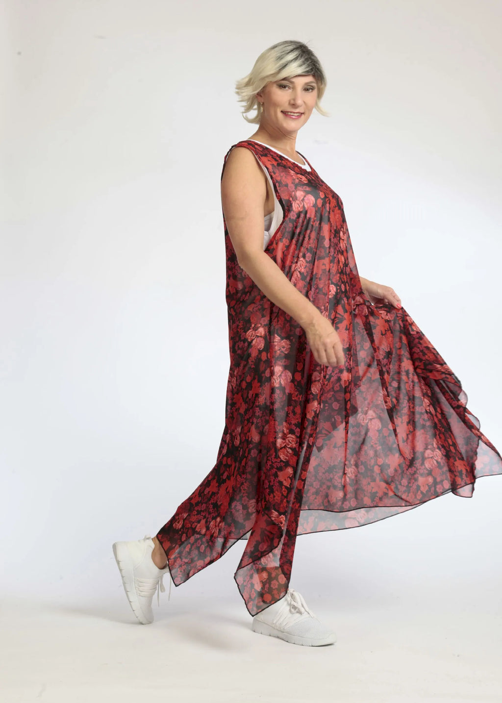  A-Form Tunika von AKH Fashion aus Polyester, 1075.05927, Rot-Schwarz, Blumen, Schick
