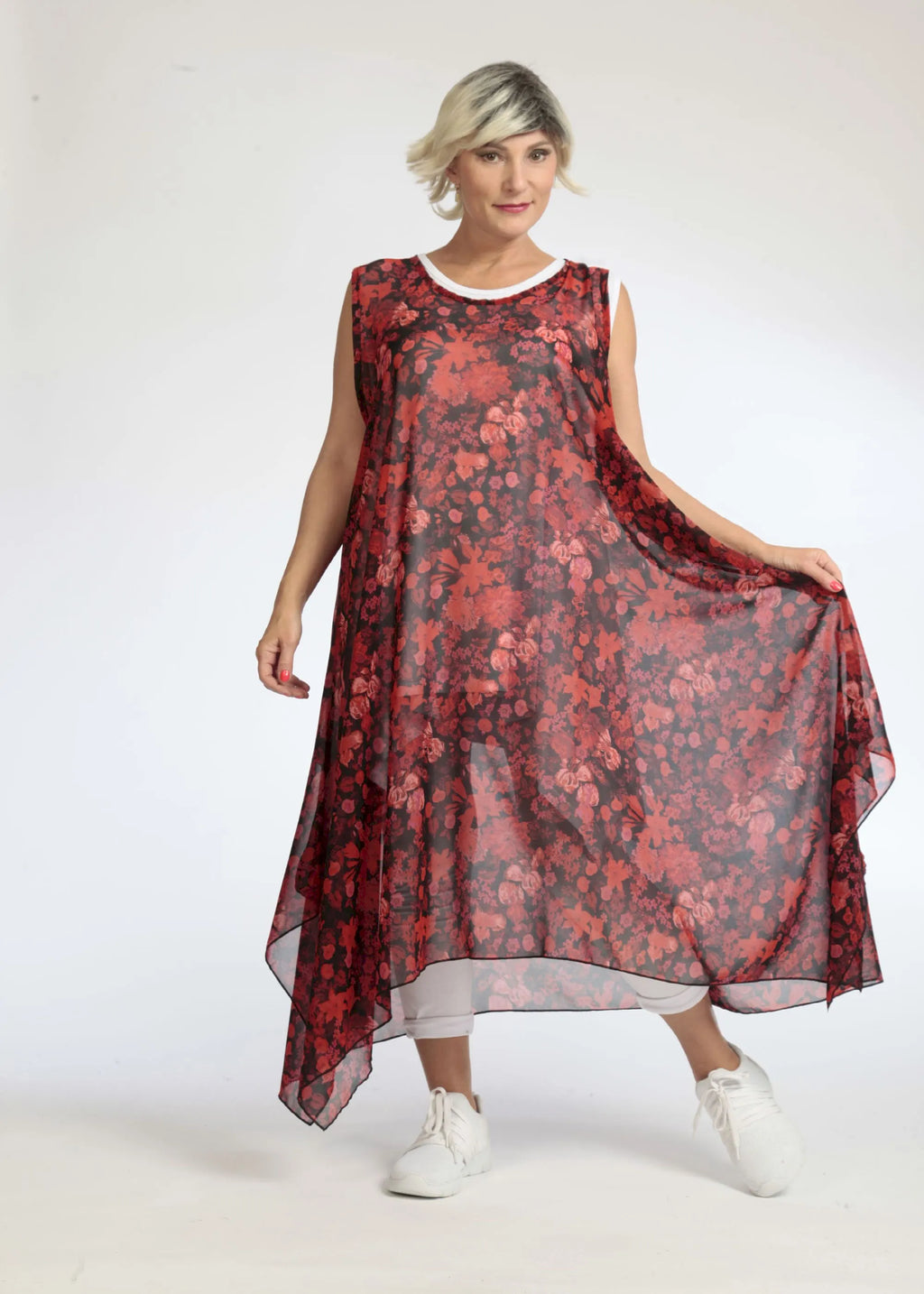  A-Form Tunika von AKH Fashion aus Polyester, 1075.05927, Rot-Schwarz, Blumen, Schick