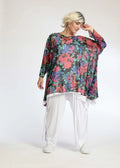  A-Form Bigshirt von AKH Fashion aus Polyester, 1076.00593, Schwarz-Rot-Blau, Blumen, Schick