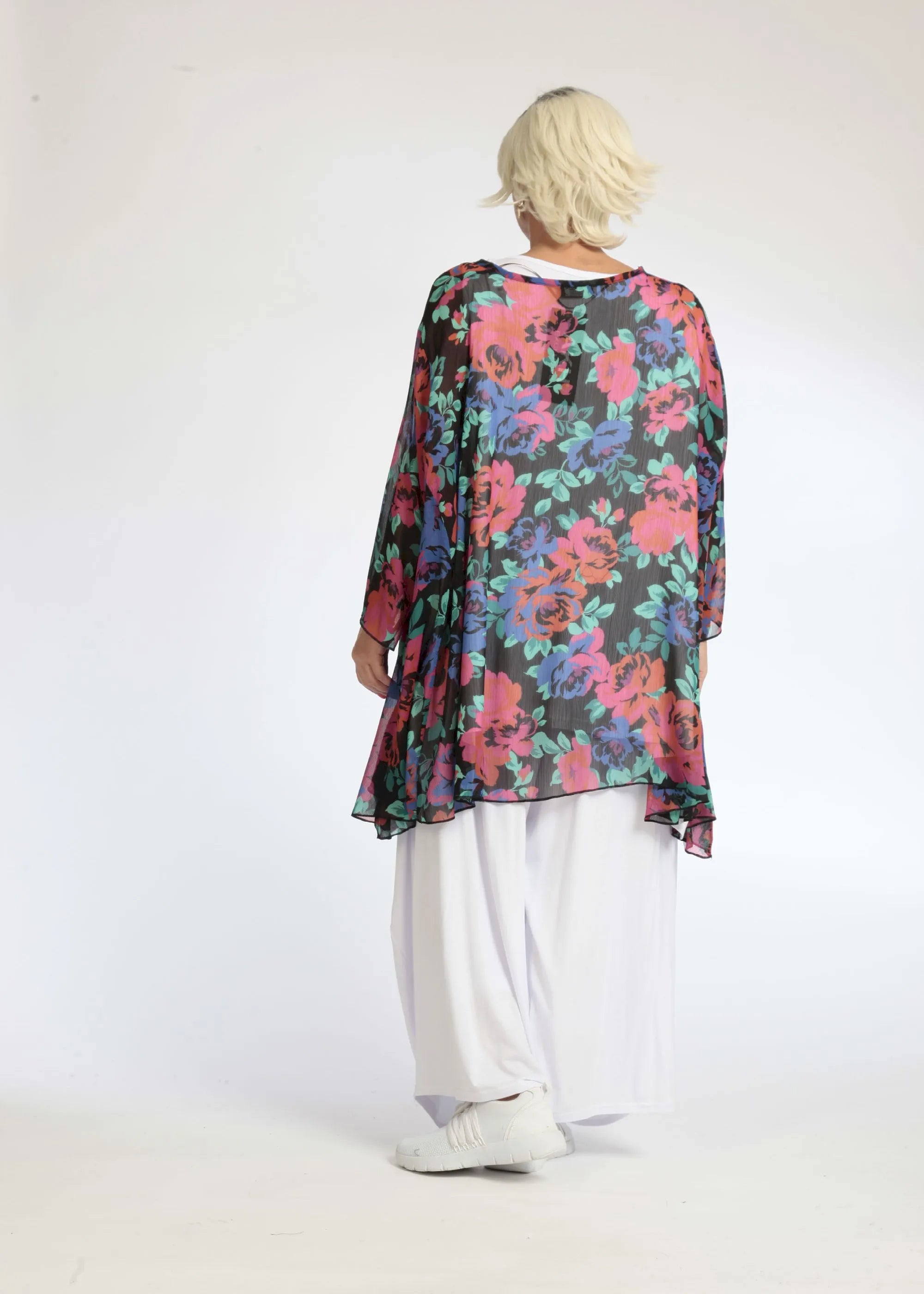  A-Form Bigshirt von AKH Fashion aus Polyester, 1076.00593, Schwarz-Rot-Blau, Blumen, Schick