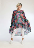  AKH Fashion Bigshirt in Vokuhila-Form, aus Polyester, 1076.06837, Schwarz-Rot-Blau, Blumen