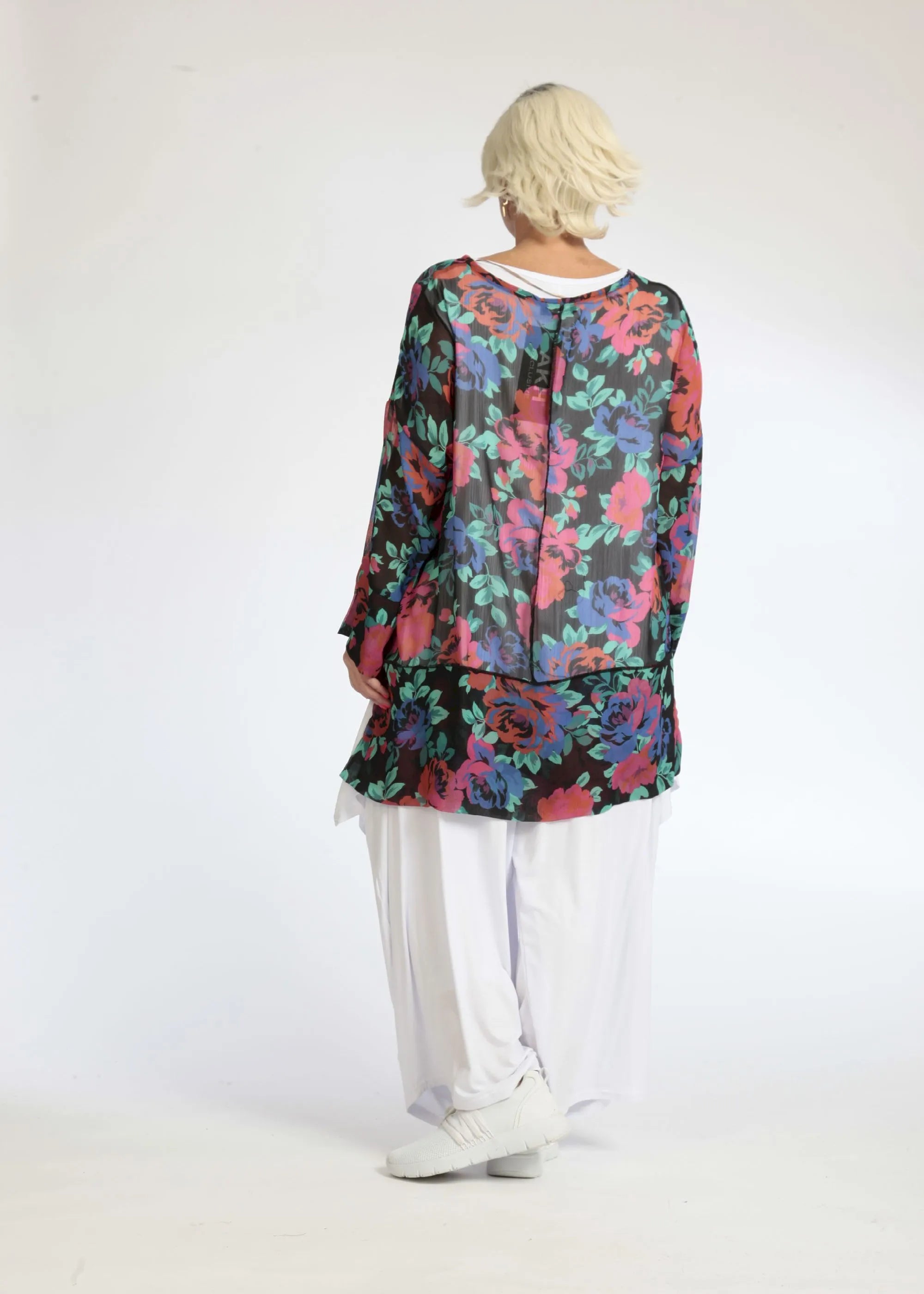  AKH Fashion Shirt in gerader Form, aus Polyester, 1076.06839, Schwarz-Rot-Blau, Blumen