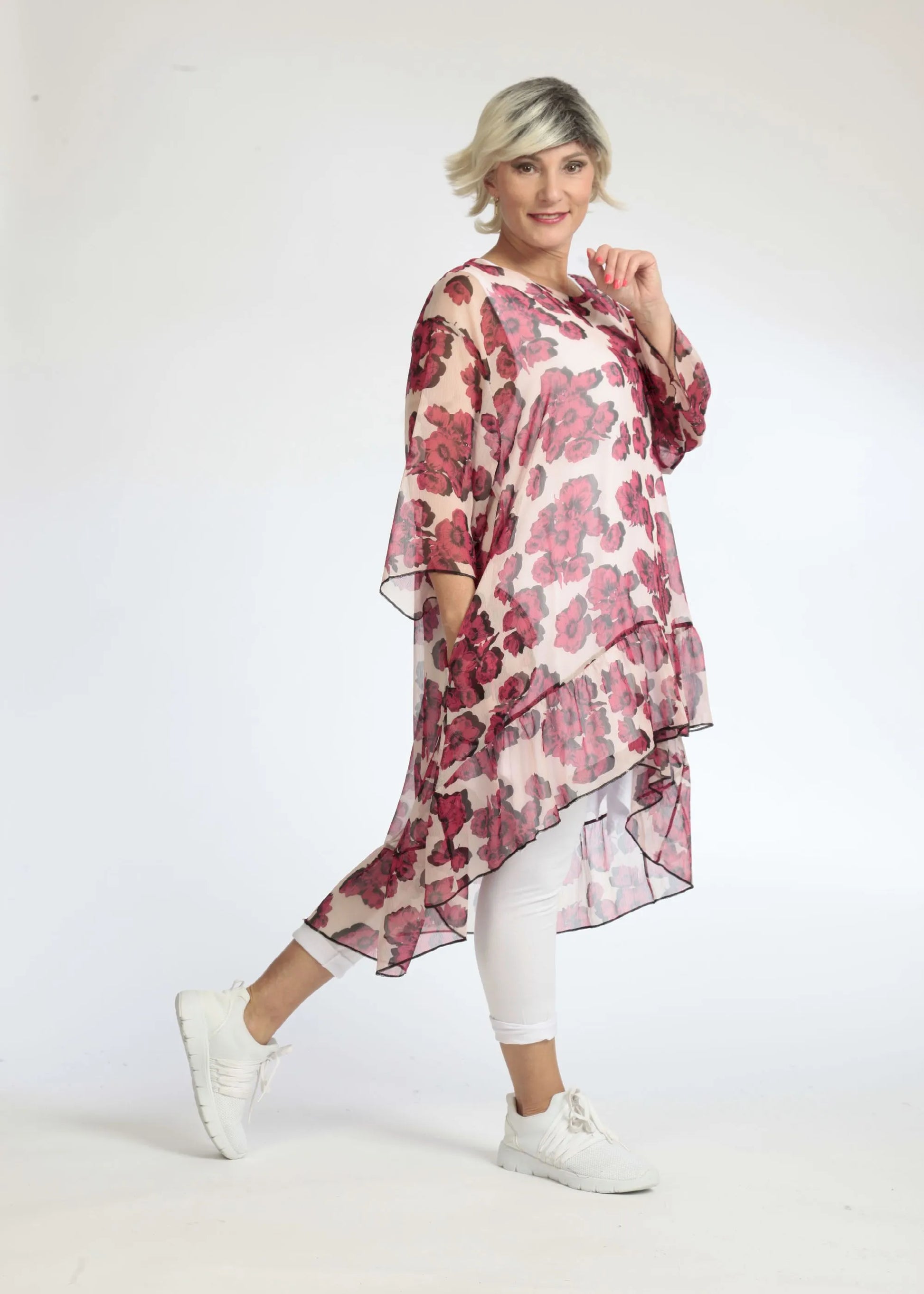  Bigshirt von AKH Fashion aus Polyester in Vokuhila-Form, 1077.06837, Rose-Pink, Ausgefallen