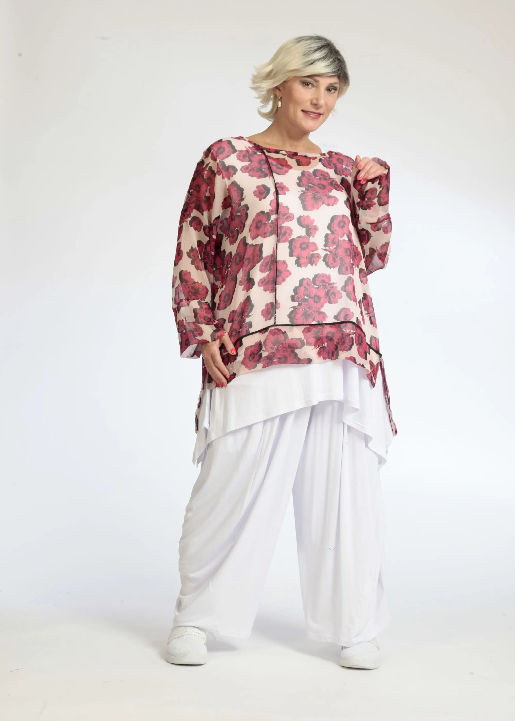  AKH Fashion Shirt in gerader Form, aus Polyester, 1077.06839, Rose-Pink, Blumen, Schick