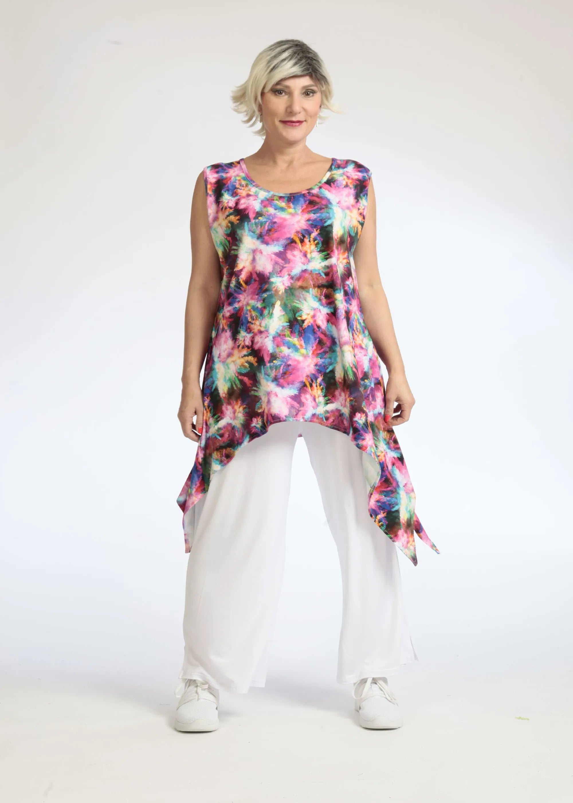  Zipfel Top von AKH Fashion aus Viskose, 1083.01975, Lila-Grün, Batik, Schick, Modern