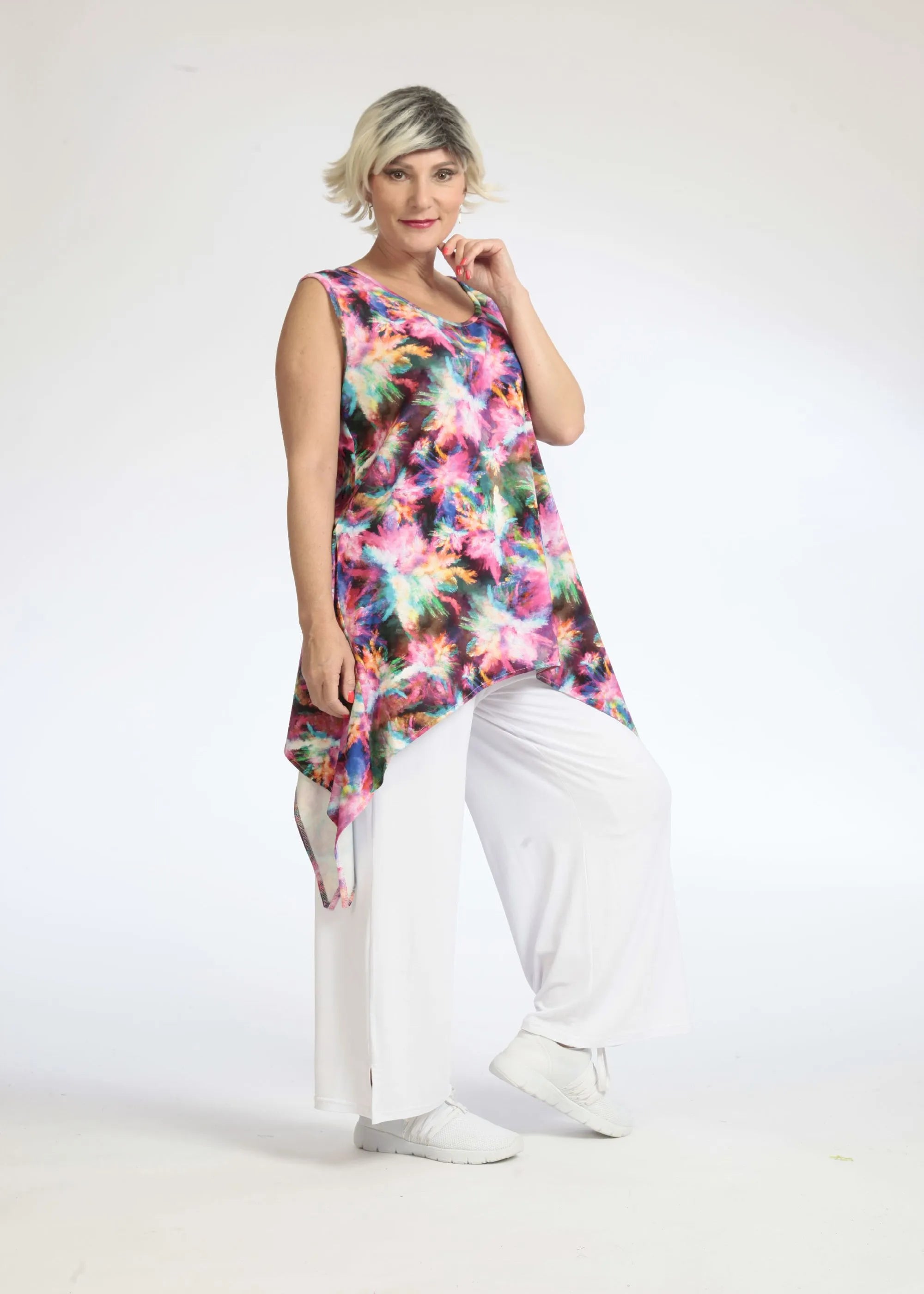  Zipfel Top von AKH Fashion aus Viskose, 1083.01975, Lila-Grün, Batik, Schick, Modern