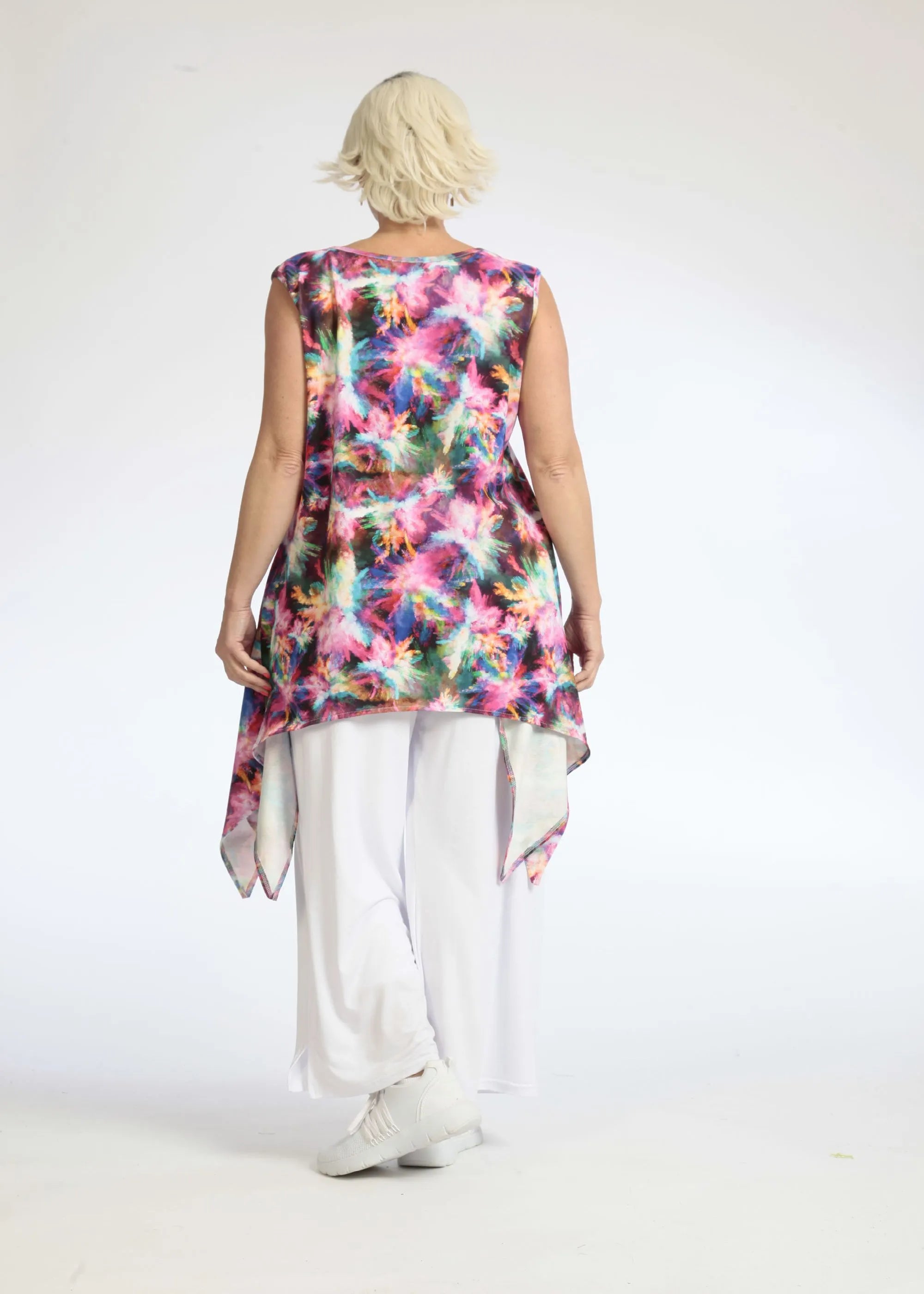  Zipfel Top von AKH Fashion aus Viskose, 1083.01975, Lila-Grün, Batik, Schick, Modern
