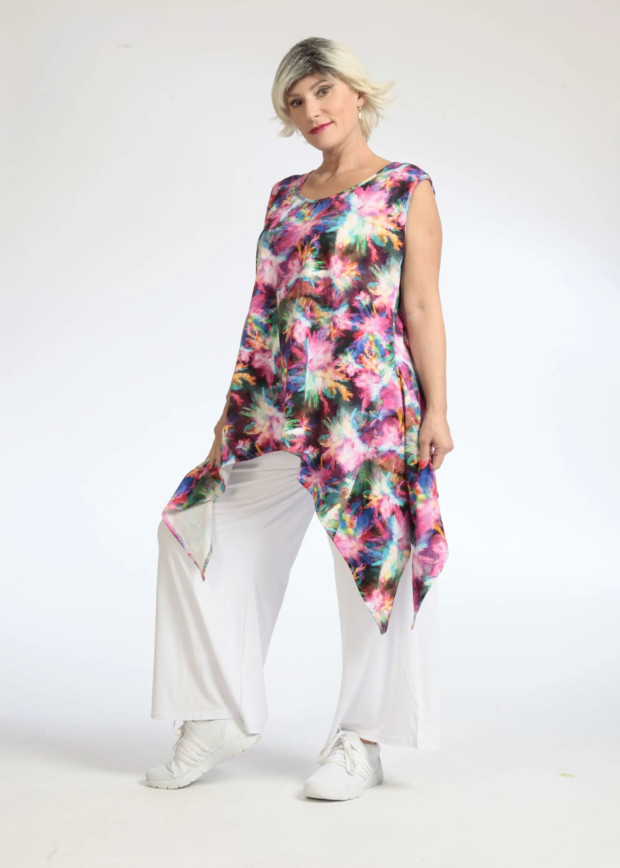  Zipfel Top von AKH Fashion aus Viskose, 1083.01975, Lila-Grün, Batik, Schick, Modern