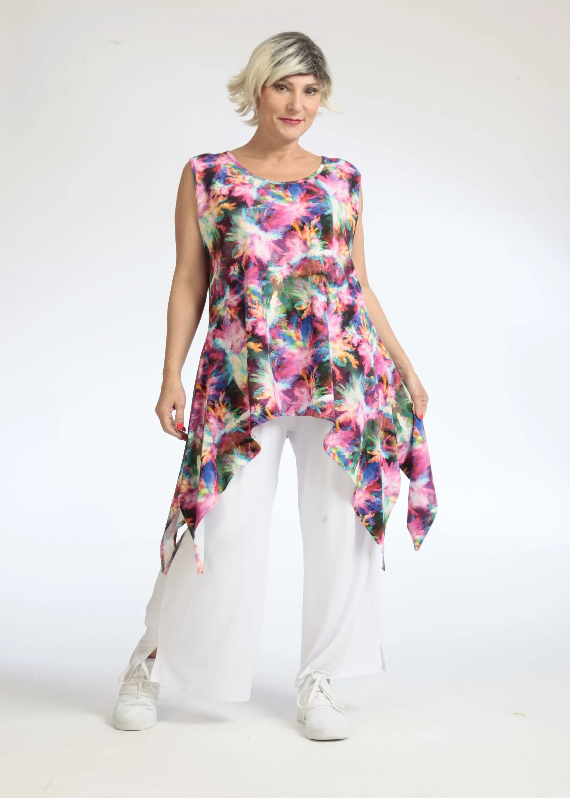  Zipfel Top von AKH Fashion aus Viskose, 1083.01975, Lila-Grün, Batik, Schick, Modern