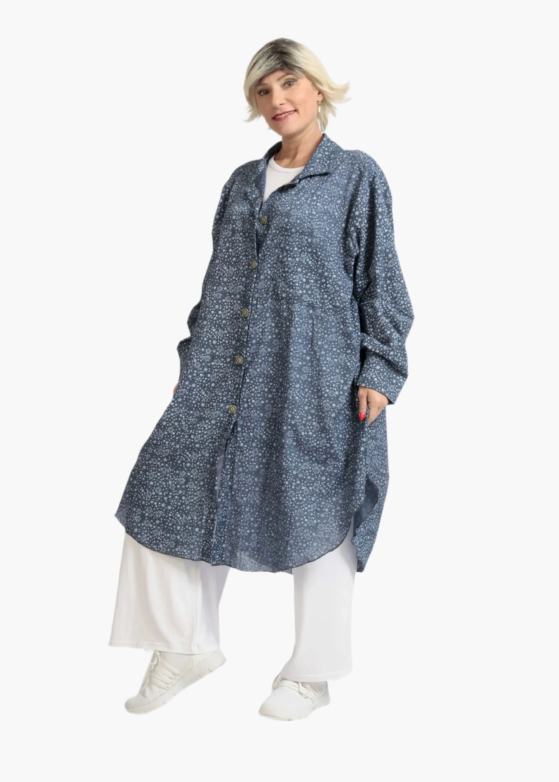  Bluse von AKH Fashion aus Baumwolle in gerundeter Form, 1088.06676, Jeansblau, Ausgefallen