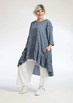  AKH Fashion Bigshirt in Vokuhila-Form, aus Baumwolle, 1088.06837, Jeansblau, Blumen, Schick