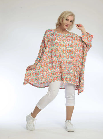  A-Form Bigshirt von AKH Fashion aus Viskose, 1096.00593, Rot-Türkis, Paisley, Schick, Modern