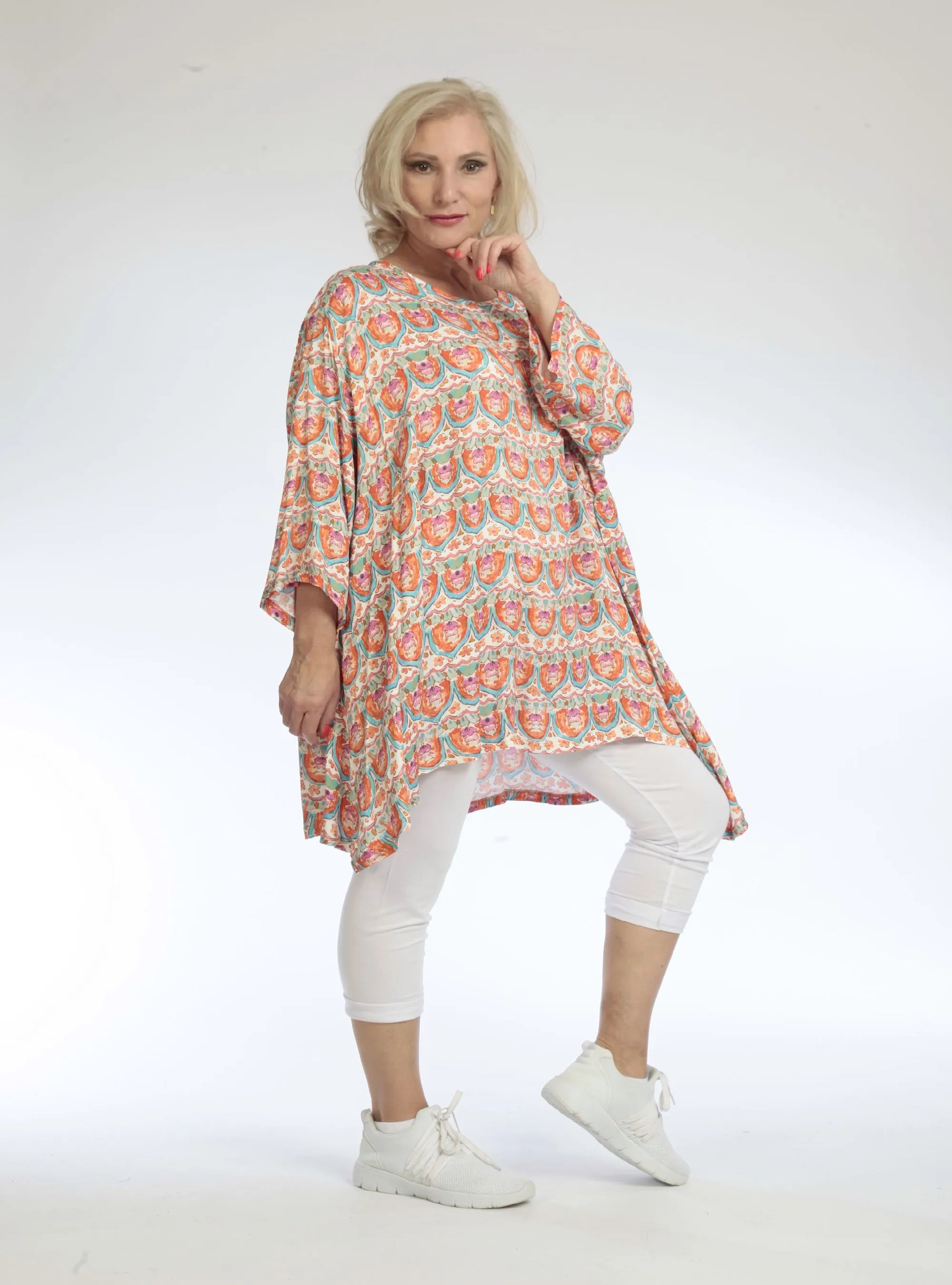  A-Form Bigshirt von AKH Fashion aus Viskose, 1096.00593, Rot-Türkis, Paisley, Schick, Modern