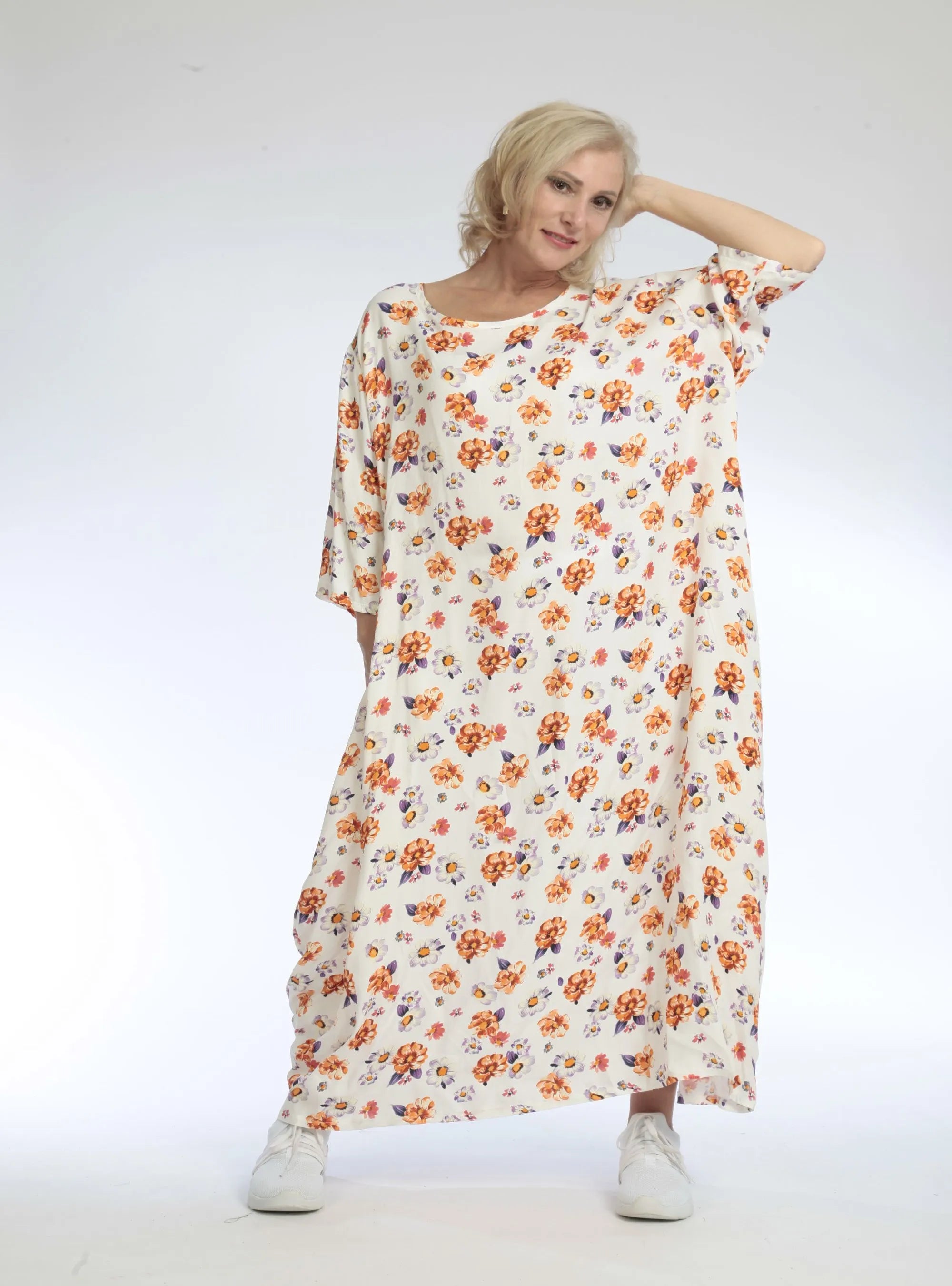  Ballonkleid von AKH Fashion aus Viskose, 1103.01926, Orange, Blumen, Schick, Modern