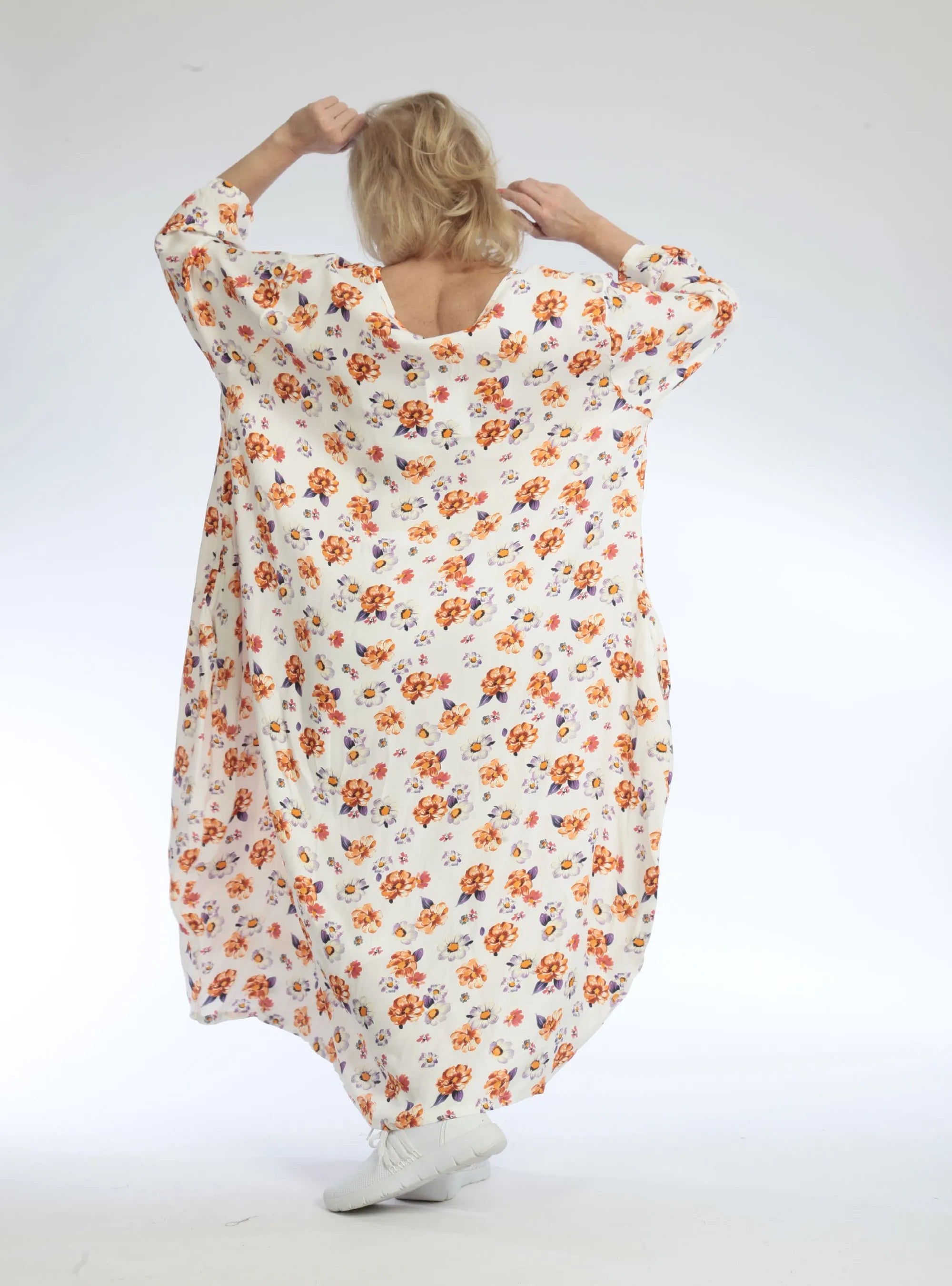  Ballonkleid von AKH Fashion aus Viskose, 1103.01926, Orange, Blumen, Schick, Modern