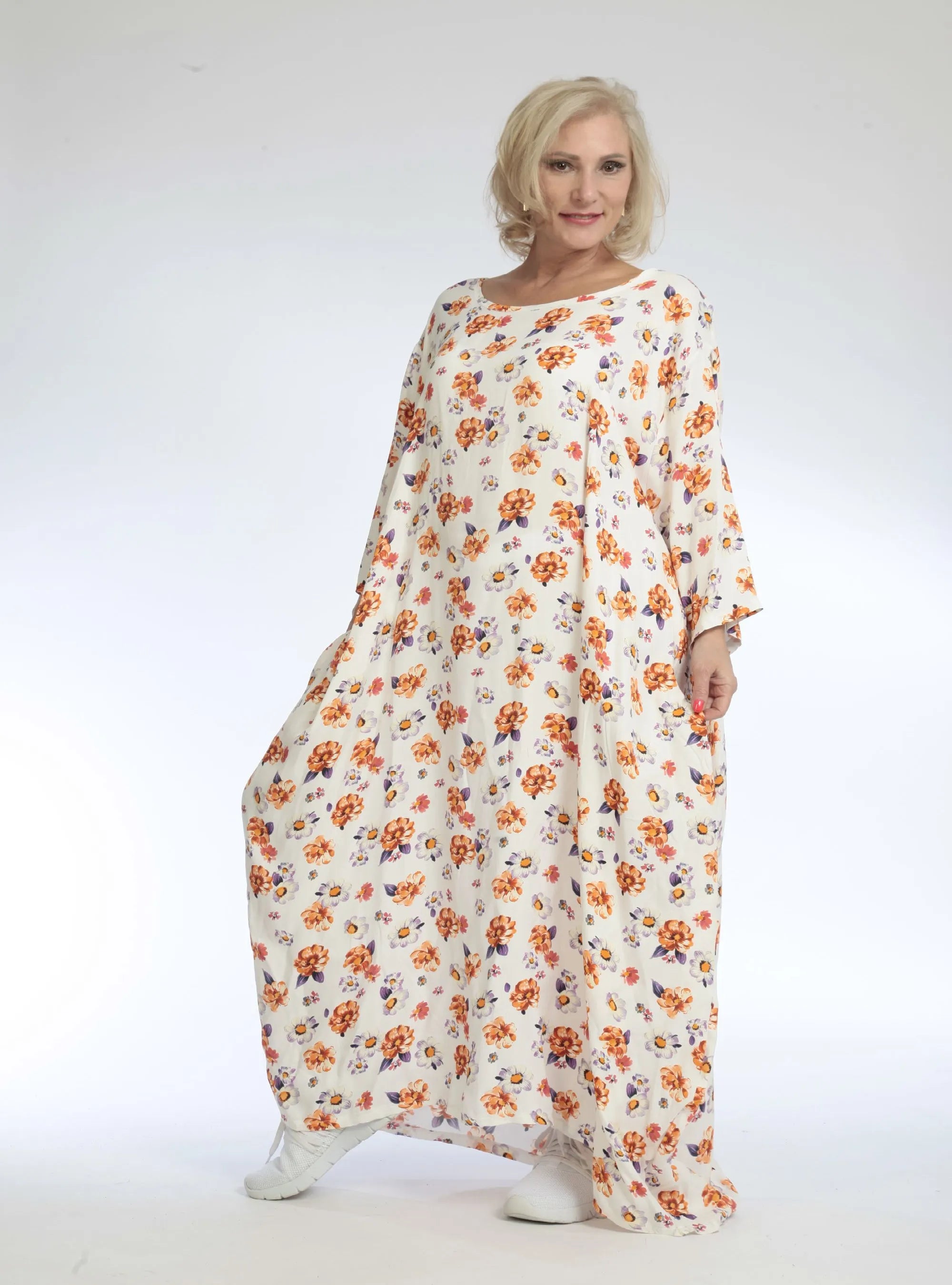  Ballonkleid von AKH Fashion aus Viskose, 1103.01926, Orange, Blumen, Schick, Modern